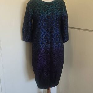 Single Dress Jacquard Coat/Dress, Blk Ombre, Teal to Black, 3/4 Slv, EUC, M
